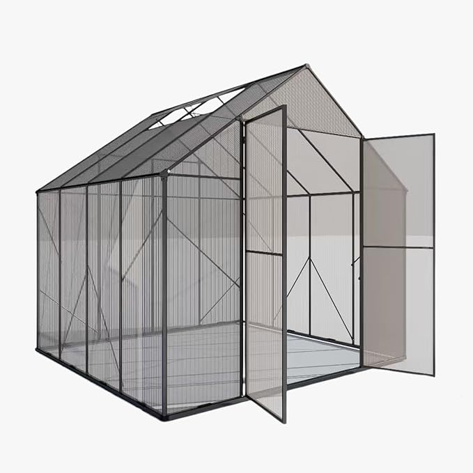 Kingdura 8x8ft Walk-in Greenhouse for Outdoors, Large Polycarbonate Greenhouses with Heavy Duty Aluminum Frame, Adjustable Roof Vent, Lockable Door, UV Protection for Outside Garden Backyard