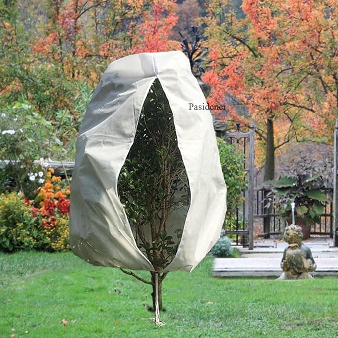 Pasidener Plant Covers Freeze Protection 3 Packs 45" x40" 2.2oz Tree Covers Frost Plant Covers Freeze Cloth for Outdoor Plants with Zipper Drawstring