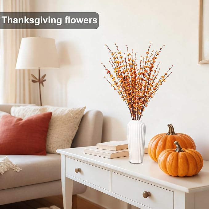 5 Pcs 29.5" Long Fake Fall Flowers Burnt Orange Jasmine Fall Floral Stems for Wedding Bouquets Dried Autumn Orange Fake Flowers for Vases Home Parties