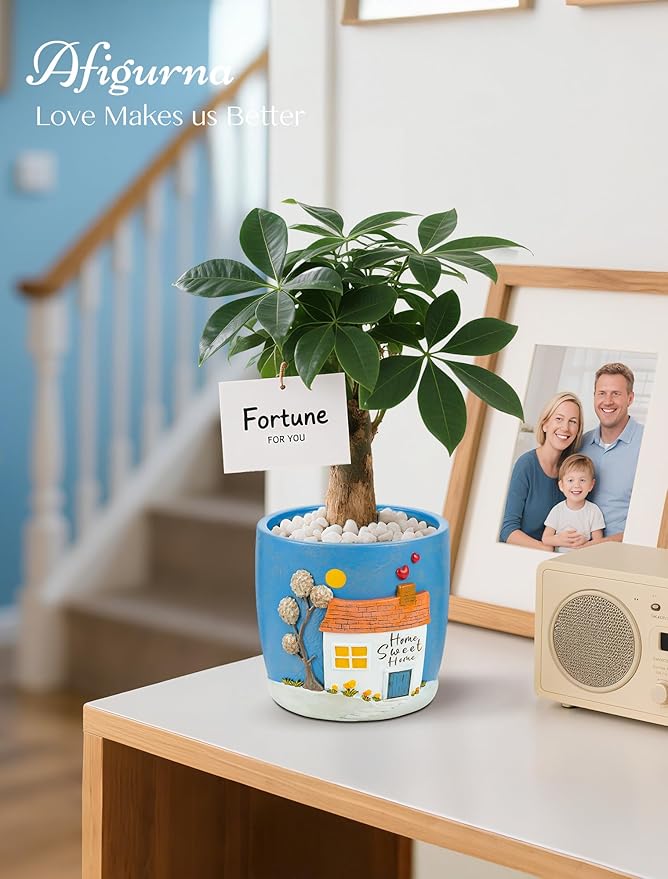 Afigurna New Home Gift Ideas: Home Sweet Home Plant Gift for Plant Lover - 5.3in Hand-Painted 3D Art Planter - Gardening House Warming Gift for New Apartment Christmas