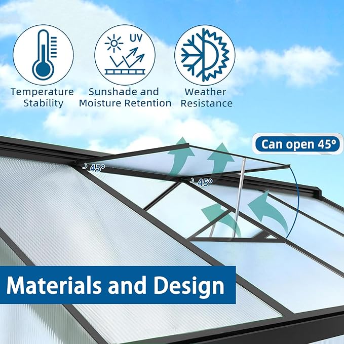 8x10 FT Outdoor Greenhouse for Winter Greenhouse Kit with Aluminum Frame, Polycarbonate Panels, Lockable Door, Adjustable Roof Vent, Heavy Duty Walk-in Design for Backyard, Garden and Patio