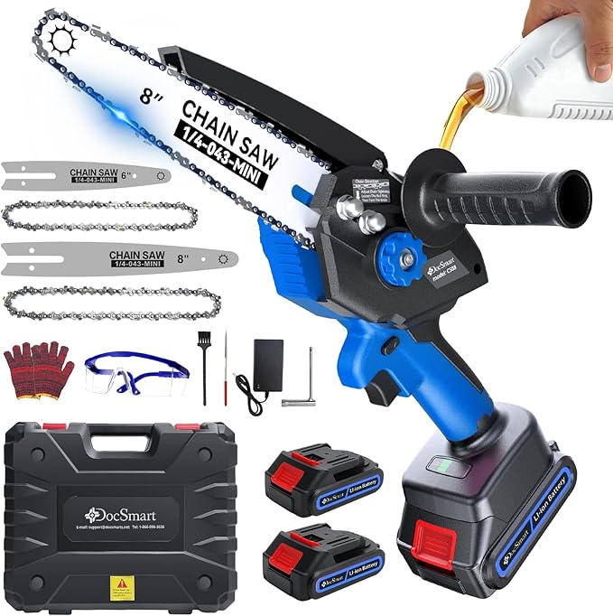 Mini Chainsaw Cordless, 8 inch & 6 inch Electric Chain Saw with 2 Pack Rechargeable Batteries, Battery Powered Handheld Saw Gardening Tools for Trees Branches Trimming Wood Cutting
