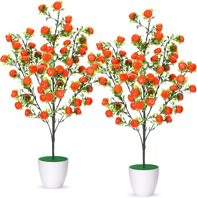 2 Pack Artificial Orange Potted Plants 21.65 Inches Fake Orange Tree Simulation Realistic Fruit Plant with Pot Faux Tree Indoor Decoration for Home Office Living Room Table Desk