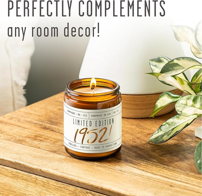 74th Birthday Gifts for Women - 'Limited Edition 1952' Soy Candle, w/Champagne on Ice I 74th Birthday Gift for Her Ideas I 9oz Reusable Jar, 50Hr Burn, Made in USA