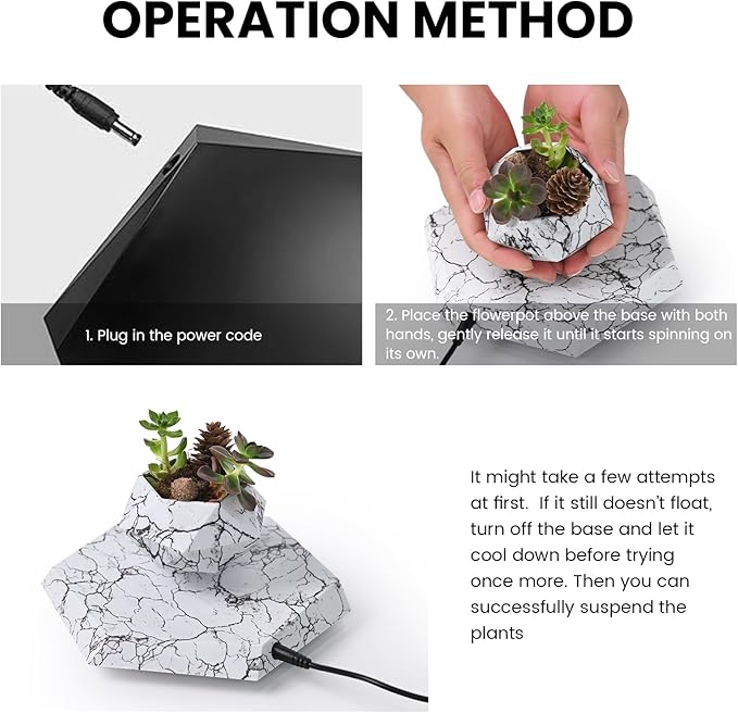 Leekimid Levitating Plant Pot, Magnetic Levitation Flower Pot Suspension Floating Plant Succulents, Air Bonsai Potted Plant for Home Decoration, Living Room, Office, Desk (Marble)