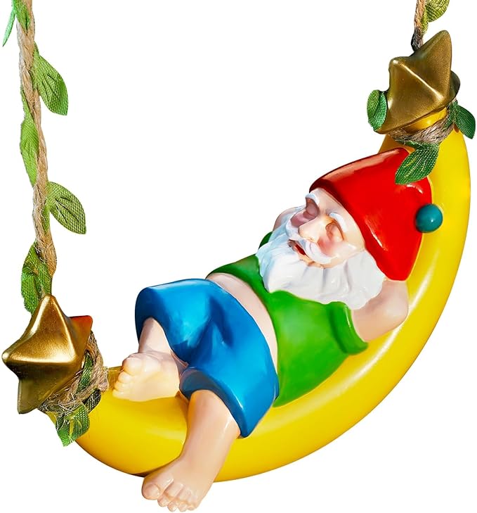 Easinine Hanging Gnome Statue Resin Moon Hammock Gnome Yard Decor for OutdoorHome Garden Decor Gifts for Mom Women and Man