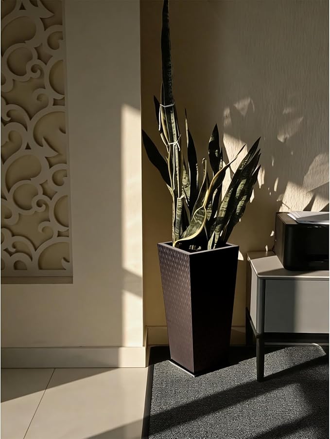 CYC Luxury Stainless Steel Black Taper Tall Planter Box Set of 2 with Mirror Etching No Coating 24”H Top 11” Bottom 8”,Decrative Pot Indoor, Modern Décor for Home,Office,Tall Plants,Trees,Flowers