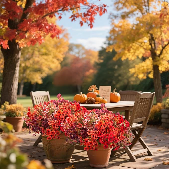 AITISOR 16 Bundles Artificial Fall Flowers, UV Resistant Faux Plants for Outdoor Decor - Fake Greenery for Porch, Patio, Garden, Thanksgiving Christmas Home Decoration (Mixed Colors)