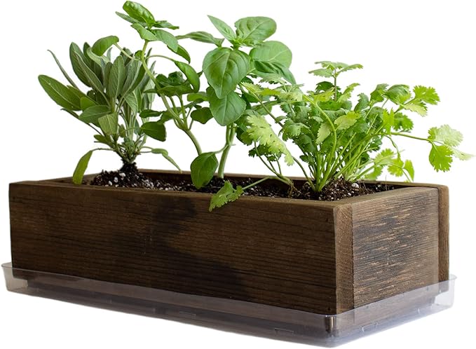 Handy Pantry Reclaimed Barnwood Style Planter Box - Rich Brown - Rustic Look - Flower, Herb & House Plant Garden Barn Wood Windowsill Planter with Drip Tray