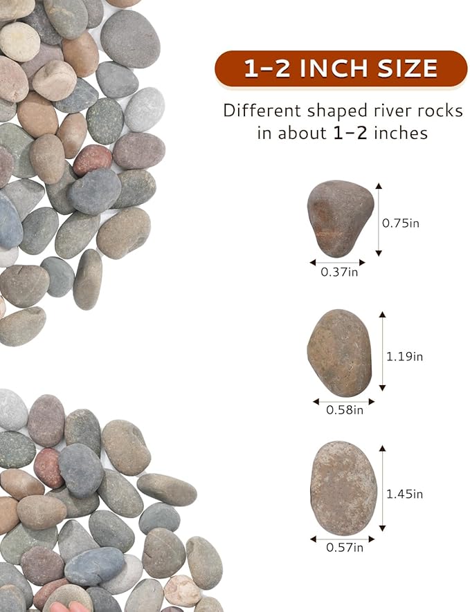 FAHAXIKI Natural River Rocks-5 lbs of Pebbles and River Stones,1-2 Inch Plant Rocks for Landscaping,Garden Paving,Crafting,Walkways,and Outdoor Decorative Stone,Mexican Beach River Rocks