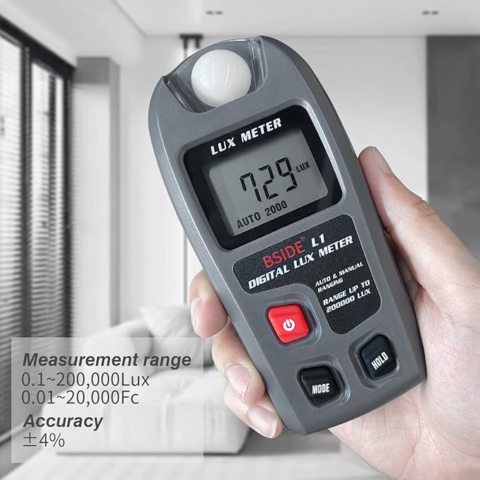 BSIDE Digital Light Meter Lux Tester Illuminance Luxmeter, 0-200,000 Lux Portable Environment Luminometer Photometer for Garden Film Indoor Classroom Plants LED Grow Light Photography