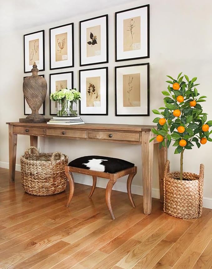 Artificial Orange Tree 3ft Fake Citrus Fruits Plant in Pot Large Fake Floor Plants Faux Trees Indoor Orange Decorations for Home Living Room Office