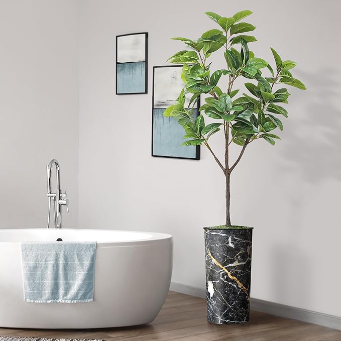 Artificial Tree in Modern Granite Effect Planter, Fake Magnolia Tree for Indoor and Outdoor Home Decoration - 70" Overall Tall (Plant Pot Plus Tree)