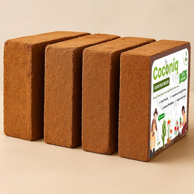 COCONIQ Coco Coir Block 4 Blocks (40 Pounds) - Large Compressed Coconut Fiber Brick for Potting, Gardening, Planting, Seed Starting, Indoor & Outdoor Plants