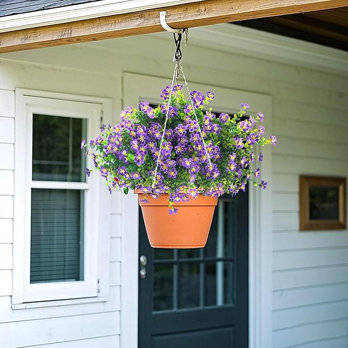 Grunyia Outdoor Artificial Flowers UV Resistant & Fade Proof, 12 Pack Realistic Fake Flowers for Garden, Patio, Lawn Decor - Weatherproof Plastic Plants (Purple)