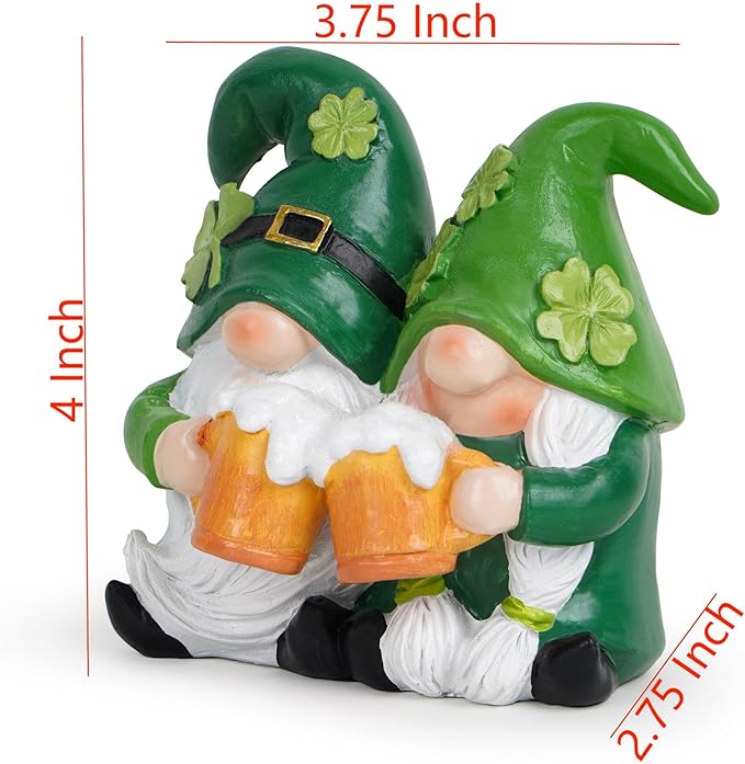 Hodao St. Patrick’s Day Couple Gnomes Figurines — Green Shamrock Gnomes with Beer, Resin Tabletop Decor for Mantel, Shelf & Bar | Lucky Holiday & Valentine’s Day Gift