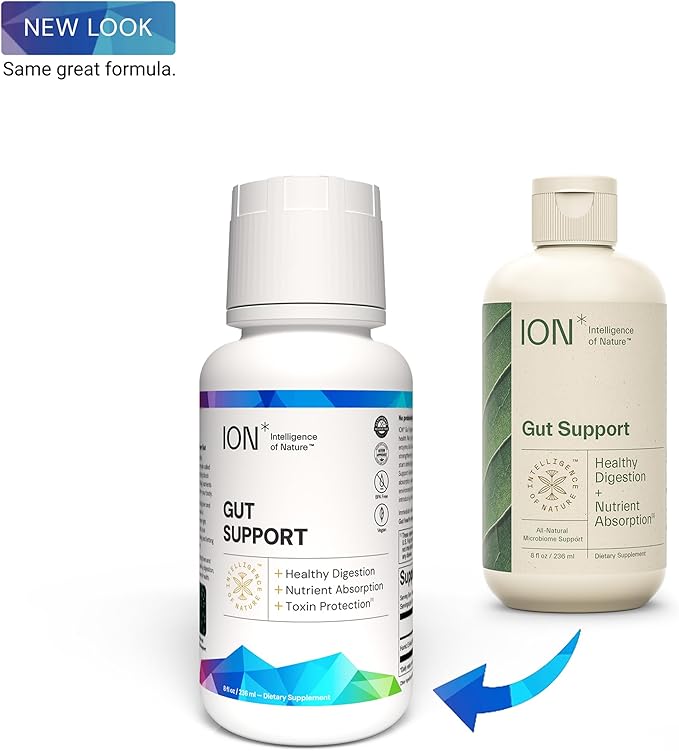 ION* Intelligence of Nature Gut Support Liquid Supplement - Gut & Digestive Health Liquid Drops, Cleanse & Detox with Humic Extract for Women & Men, Adults & Kids 4+ - 8 fl oz (Pack of 1)