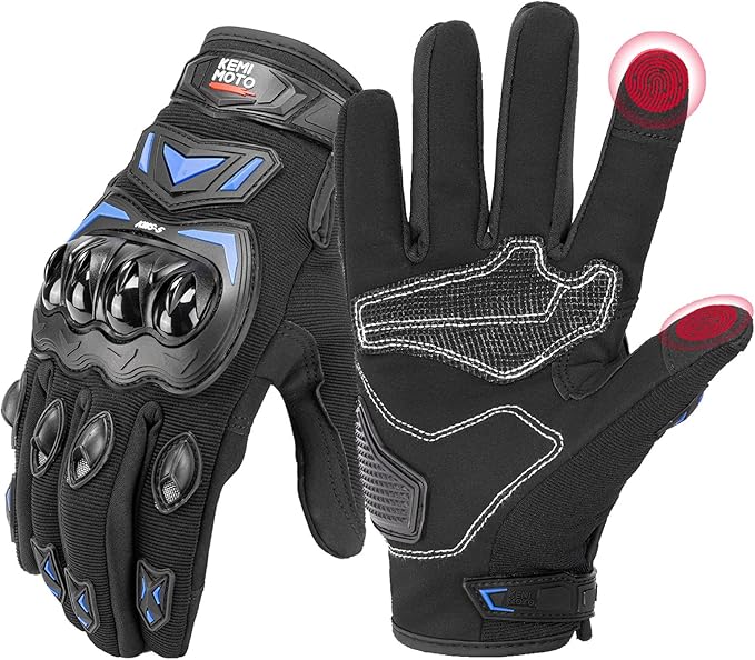 KEMIMOTO Motorcycle Gloves for Men, Touchscreen Cycling Gloves for Outdoor Sports On-Road Off-Road Mountain Motorcycle Motorcross Motorbike Dirt Bike Bicycle Racing ATV UTV