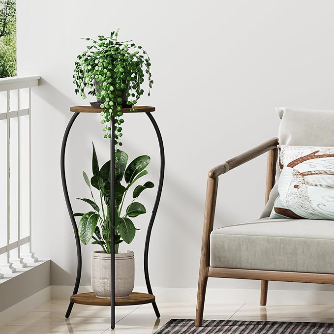 VYUOL Plant Stand Indoor,2 Tier Round Potted Holder Stand,Flower Pot Stand,Plant Supports Rack,Corner Plant Shelf for Planter Garden Balcony Patio Living Room