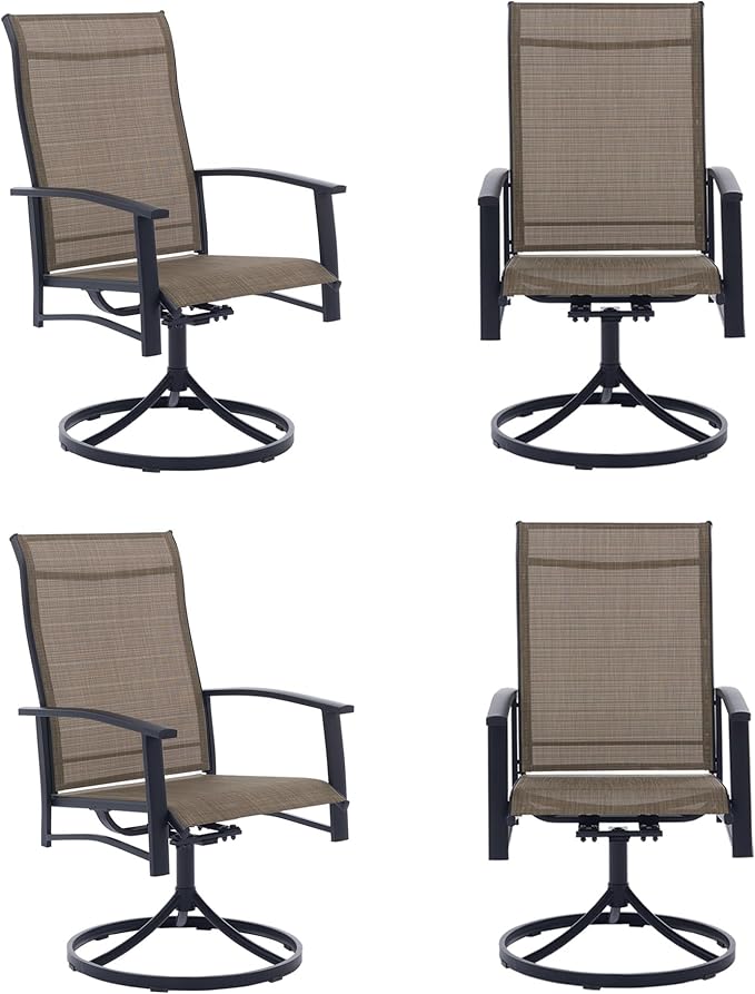 Outdoor Swivel Dining Chair Set of 4, All Weather Patio Dining Chair with Textilene High Back and Metal Frame for Backyard, Lawn Garde and Deck, Mocha
