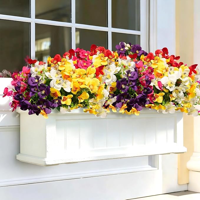 20 Pcs Artificial Flowers for Outdoor,UV-Resistant Realistic Looking Artificial Pansies, Fake Flowers for Decoration Indoor and Outdoor, Window Box, Porch, Patio, Garden,Home Decor - Year-Round Beauty