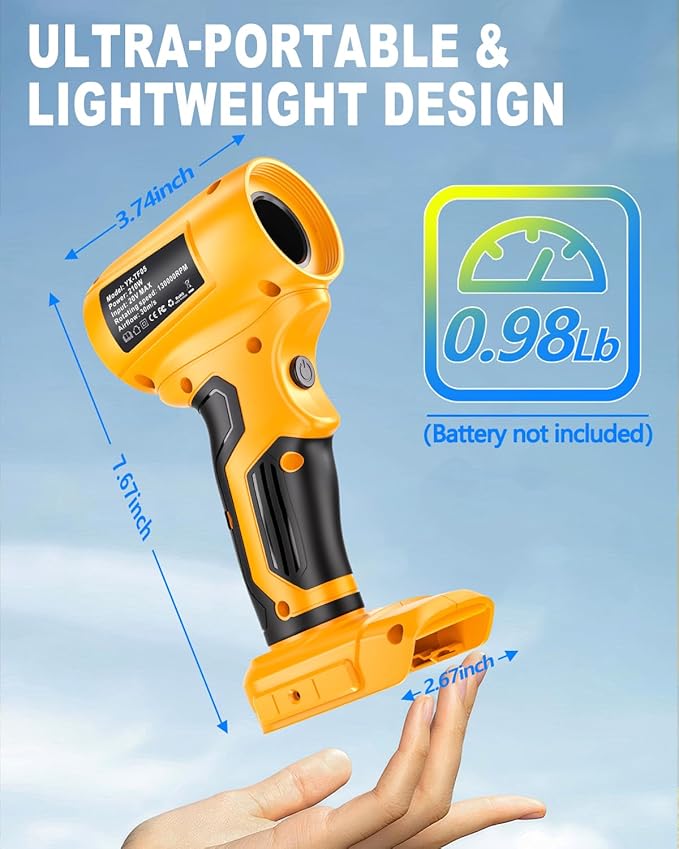 Taingwei Cordless Leaf Blower for Dewalt 20V Battery - High-Speed, Brushless Motor, 130,000 RPM, Lightweight Handheld Design for Leaves,Dust,Snow,Lawn Care,Patio Cleaning(Battery Not Included)