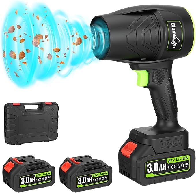 Blumway Leaf Blower Cordless with Battery, Handheld Leaf Blower, Electric Cordless Leaf Blowers with 2 Pcs 3.0Ah Batteries and Charger for Lawn Care, Patio, Leaves, Dust, Car