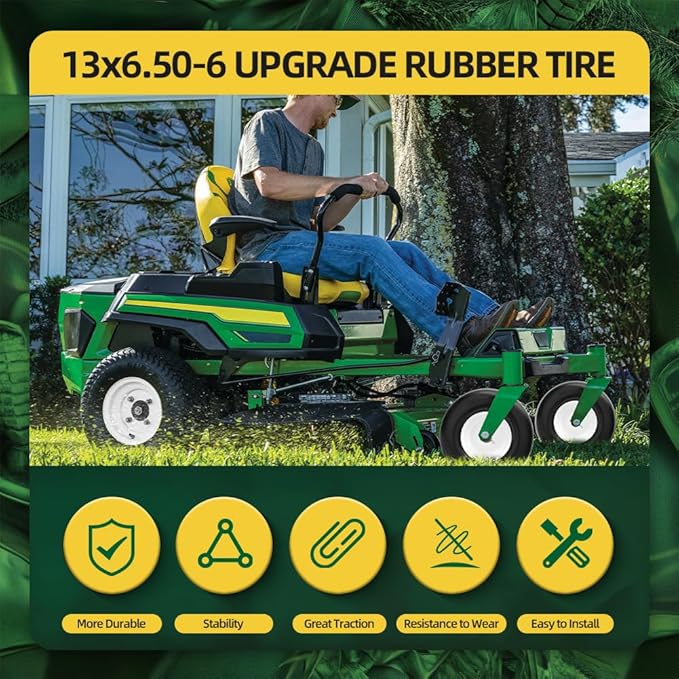 13x6.50-6 Lawn Mower Tires Flat Free with Rim Assemblies (2 Pack),Universal 13x6.5-6 Solid Smooth Rubber Zero-Turn Lawn mowers Tire,5.5"-7.72”Centered Hub and 3/4" extra 5/8" 1/2” Bushings