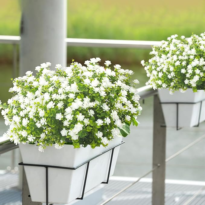 Grunyia 20 Bundles Artificial Flowers UV Resistant Fake Flowers No Fade Faux Plants Garden Porch Window Box Decorating (White)