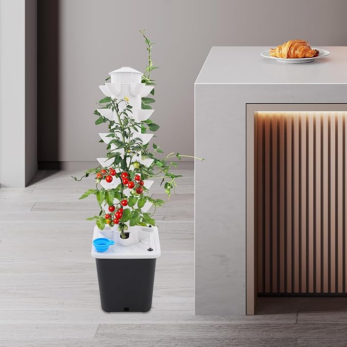 Hydroponic Growing System, 7-Tier 35-Plant Vegetable Planter Tower Outdoor Indoor Garden Vertical Planter Germination Kit with Water Pump & Intelligent Water Circulation for Gardening Lover
