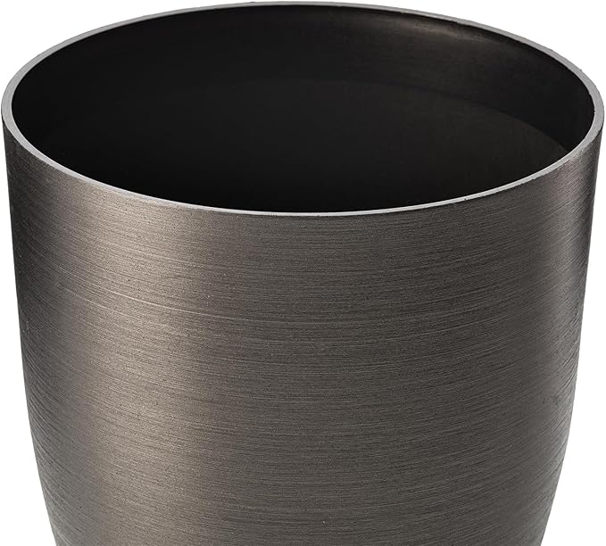 Glitzhome 16.75" H Tall Planters for Outdoor Plants,Tall Black Planter with Drainage Holes,Modern Resin and Stone Faux Brushed Steel Texture Large Planters,Garden Flower Pots for Porch Indoor,Set of 2