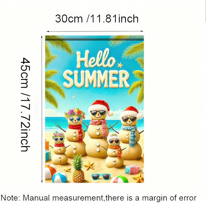 Welcome Summer Garden Flag 12x18 Inch Double Sided Beach Snowman Garden Flag Ocean Coastal Decorative Yard Outdoor Small Decor Christmas Outside Decorations