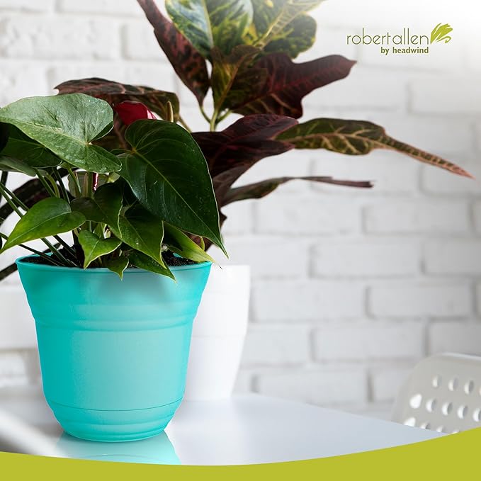 Headwind Traverse Planters – 12" 2 Pack Plastic Plant Pot in Surf Light Blue - Indoor & Outdoor Pots for Plants with Drainage - Decorative Plant Pot, Flower Pots Outdoor for Garden by Robert Allen