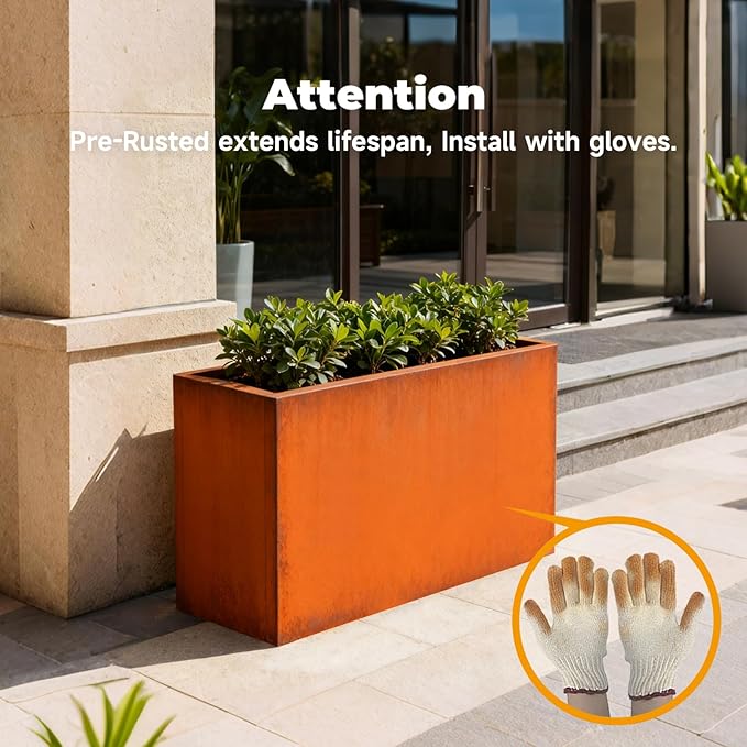 GZLVSOW Corten Steel Metallic Heavy Planter 36" x 15" x 24" for Outdoor Plants Metal Outdoor Planter Spliced Flower Box with Partitions for Outside,Indoor,Garden (Corten, 36 * 15 * 24)
