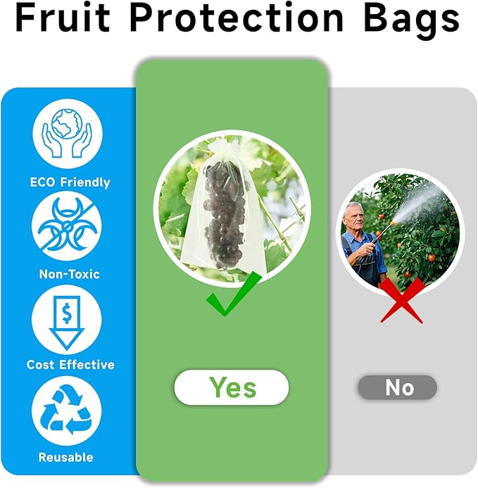 100PCS Fruit Protection Bags with Drawstring, 6x8 Inch Green Organza Produce Bags for Fruit Trees, Mesh Netting for Garden Protection