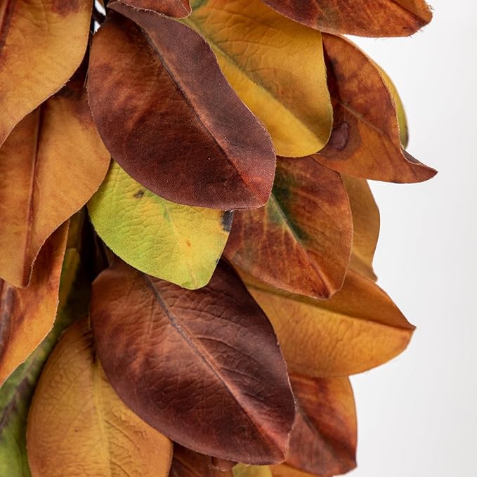 Autumn Foliage Teardrop Swag for Front Door – 27" Artificial Magnolia Leaf Garland Hanging Decoration – Fall Door, Thanksgiving Mantel & Wall Décor