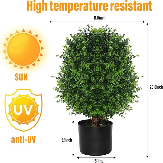 Artificial Cedar Tree Potted Plant - 2pcs Simulated Shrub Plants with Heavy Duty Planter. They are Hand pruned, UV Resistant, Low Maintenance and Suitable for Indoor and Outdoor Decoration (21 in)