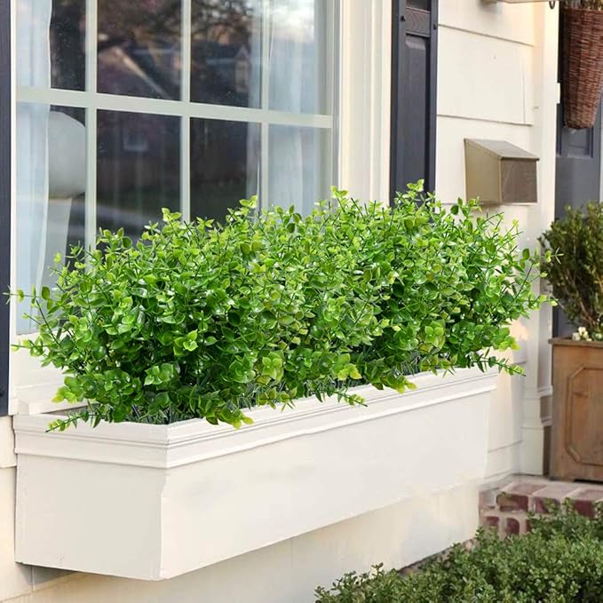 ArtBloom 6 Bundles Outdoor Artificial Flowers UV Resistant Fake Boxwood Plants, Faux Plastic for Indoor Outside Hanging Plants Garden Porch Window Box Home Wedding Farmhouse Decor (Milk Green)