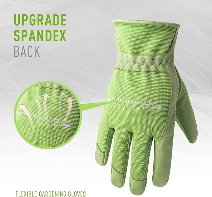 HANDLANDY Work Gloves for Women, Breathable Leather Gardening Glove for Yard Maintenance, Hand Protection with Touch Screen for Gardeners, Farmers