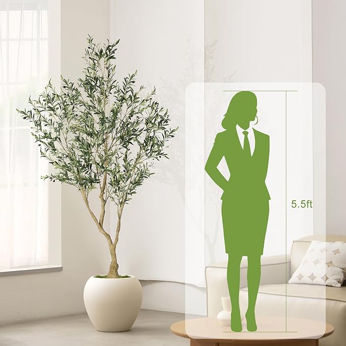 Olive Trees Artificial Indoor - Faux Olive Tree 7ft with Large Olive Branches and Lifelike Fruits - Fake Olive Tree for Modern Home Office House Living Room Decor
