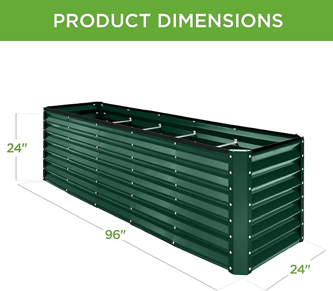 Best Choice Products 8x2x2ft Raised Outdoor Metal Garden Bed, Rectangular Planter Box for Herbs, Flowers, and Deep Root Vegetables w/ 240 Gallon Capacity - Dark Green