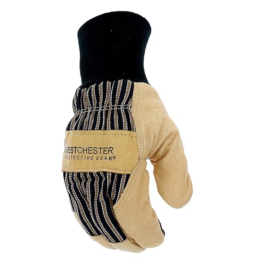 West Chester Premium Grain Pigskin Leather Palm Work Gloves, Winter Weather Gloves, Durable, Tan/Black, Large, (97900/L)