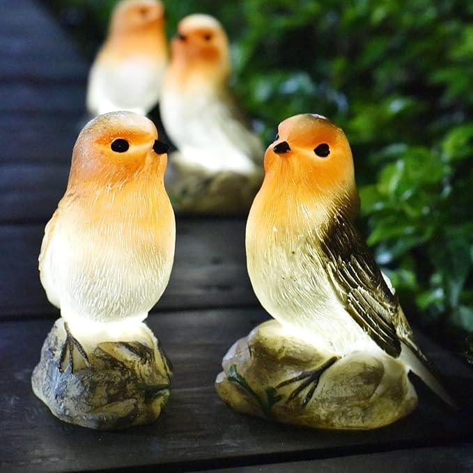 Solar Garden Decor Outdoor Statues - Waterproof Loving Bird Lights Decor for Yard, Lawn, Patio and Balcony Ornament, Unique House Warming Gifts for Women Grandma - 4 Pack