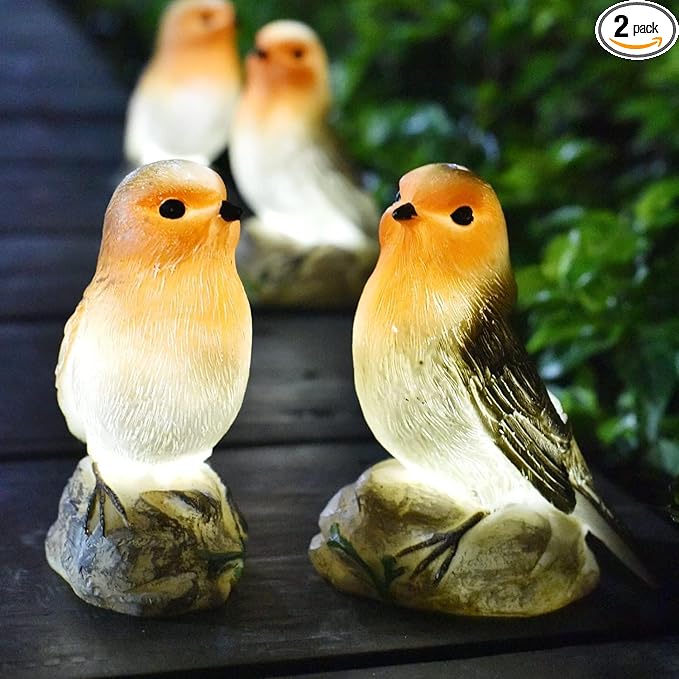 Solar Garden Decor Outdoor Statues - Waterproof Loving Bird Lights Decor for Yard, Lawn, Patio and Balcony Ornament, Unique House Warming Gifts for Women Grandma - 2 Pack
