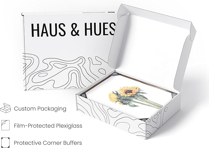 HAUS AND HUES Sunflower Wall Decor - Set of 4 Framed Flower Posters, Yellow Floral Art Prints, Collage Wall Art for Bedroom, Botanical Paintings and Room Decor (Framed Walnut, 8x10)