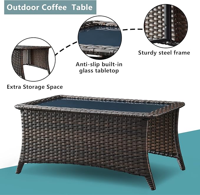 Rilyson Wicker Patio Furniture Chairs Set - 8 Piece Rattan Outdoor Patio Sectional Conversation Sets with 1 Sofa,4 Armrest Chairs,1 Coffee Table and 2 Ottomans for Porch Deck Garden(Brown/Red)