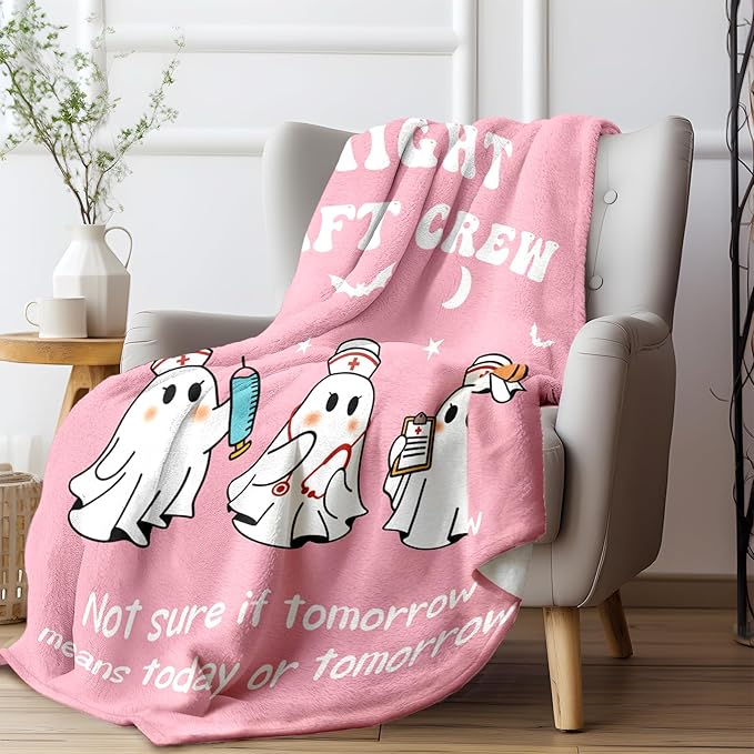 Glydein Funny Nurse Gifts for Women, Night Shift Crew - Flannel Soft Nurse Blanket for Women Decor, Nursing Graduation Gift, LPN RN Nurses Week/Day Appreciation Gifts - 50" x 60"