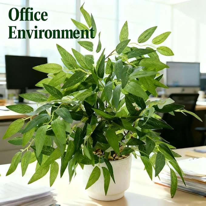Ewtogift 17.7" Fake Willow Plant in White Textured Ceramic Planter Tall Artificial Greenery Faux Plant with Lifelike Leaves Elegant Indoor Plant Decor for Living Room, Office, or Bathroom