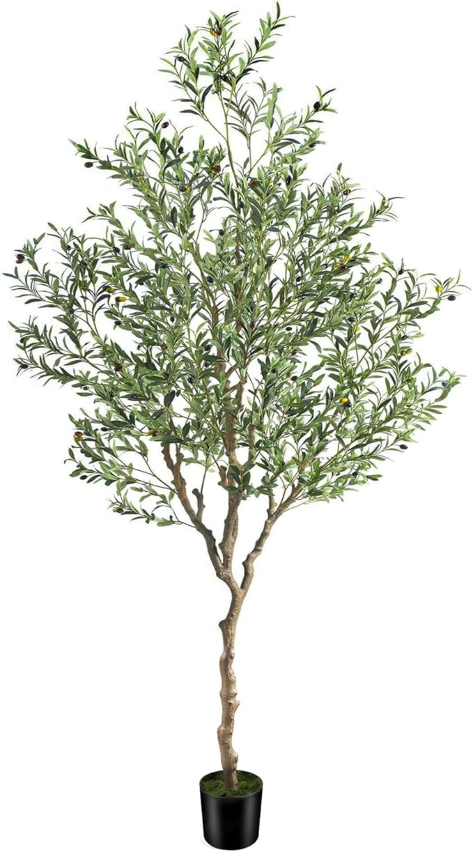 7ft Artificial Olive Tree Potted, Faux Indoor Plants with Natural Wood Trunk & Lifelike Fruits, Realistic Tall Fake Tree for Home Office Decor, Housewarming Gifts