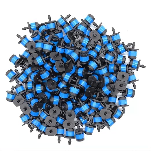 100pcs Drip Emitters Fan Shape Water Flow Adjustable for 1/4" Drip Irrigation Tubing, Micro Spray Emitters 360 Degaree Garden Irrigation Sprayer for Watering System Kit Parts